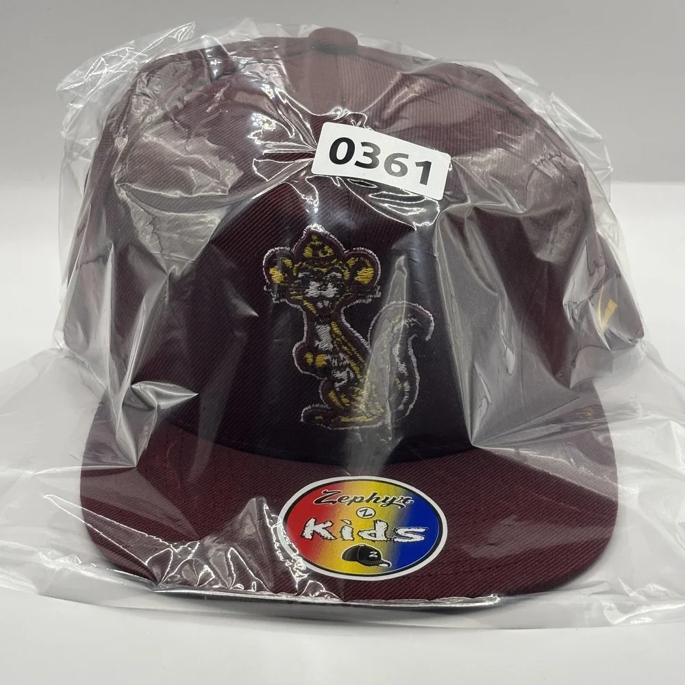 Zephyr Kids Snapback Hat Maroon Squirrel Embroidered Flat Brim Adjustable Cap